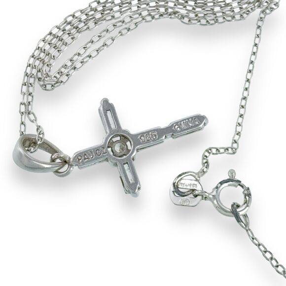 Vintage China PAJ Sterling Silver 925 Cubic Zirconia Cross Pendant ONLY - Picture 2 of 3